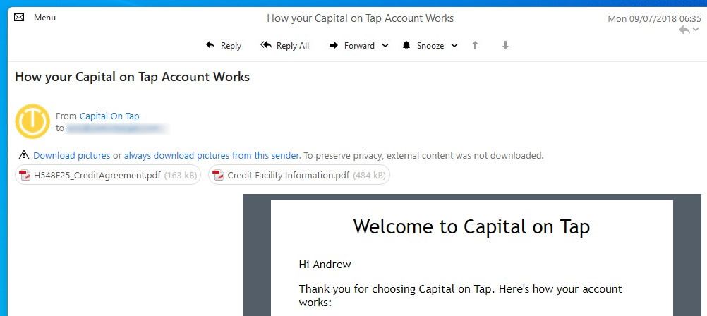 Capital on Tap email snapshot